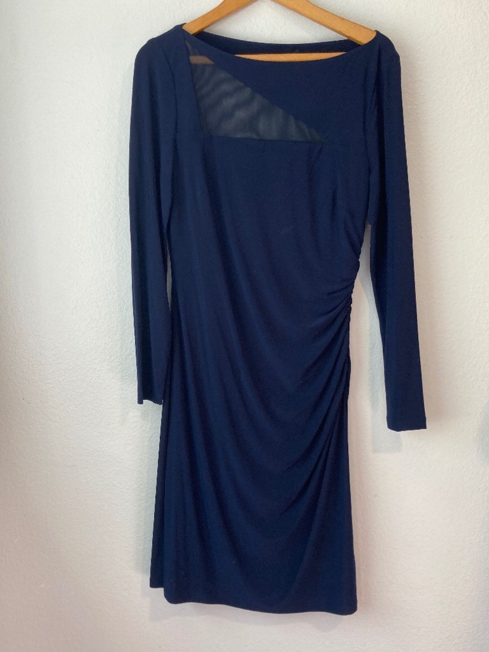 Lauren Ralph Lauren Navy Blue Mesh Inset Sheath Lined Dress Size 12
